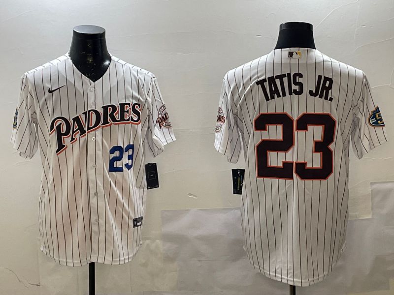 Men San Diego Padres #23 Tatis jr White Stripe Throwback Game 2025 Nike MLB Jersey style 2